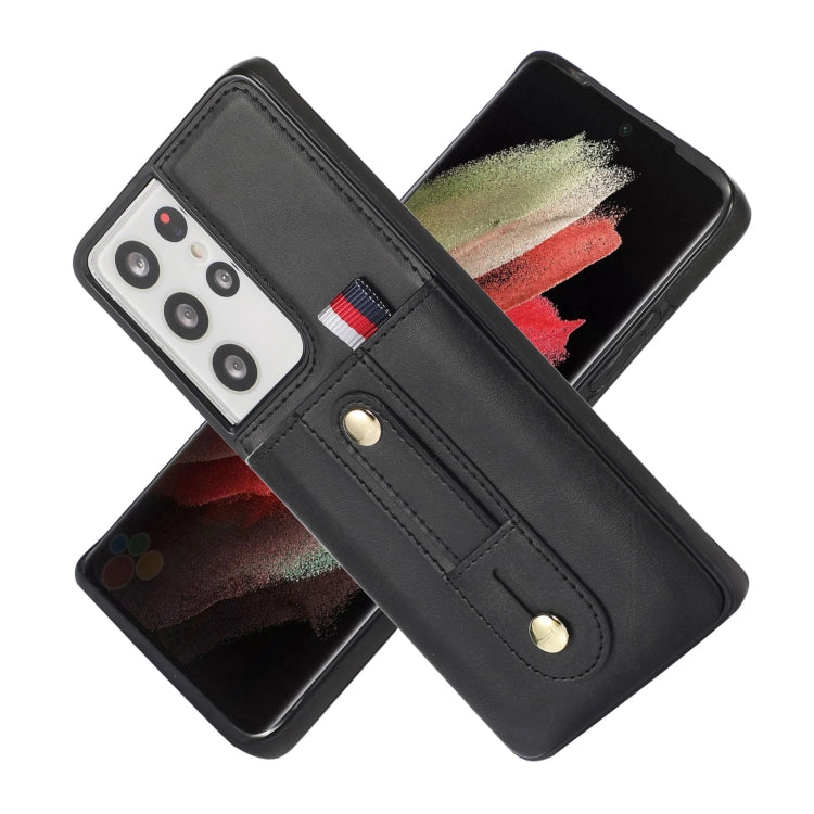 For Samsung Galaxy S21 Ultra 5G Wristband Kickstand Wallet Leather Phone Case