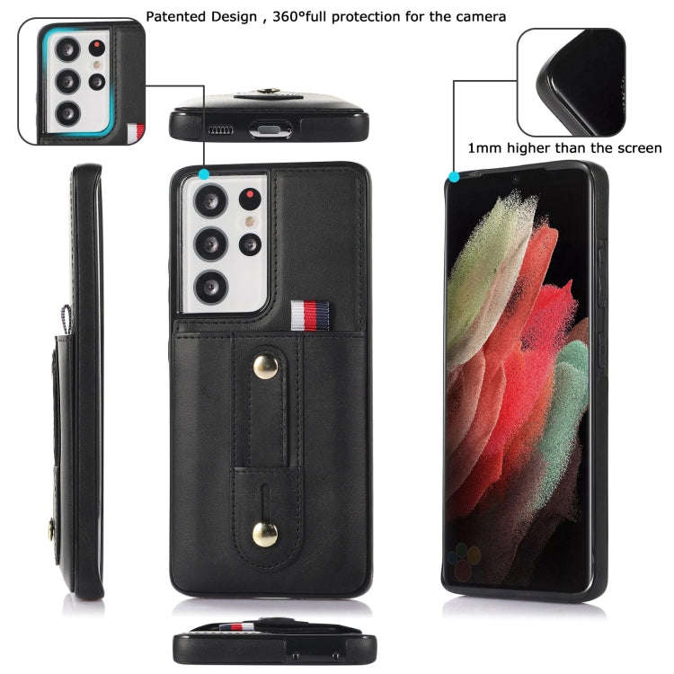 For Samsung Galaxy S21 Ultra 5G Wristband Kickstand Wallet Leather Phone Case