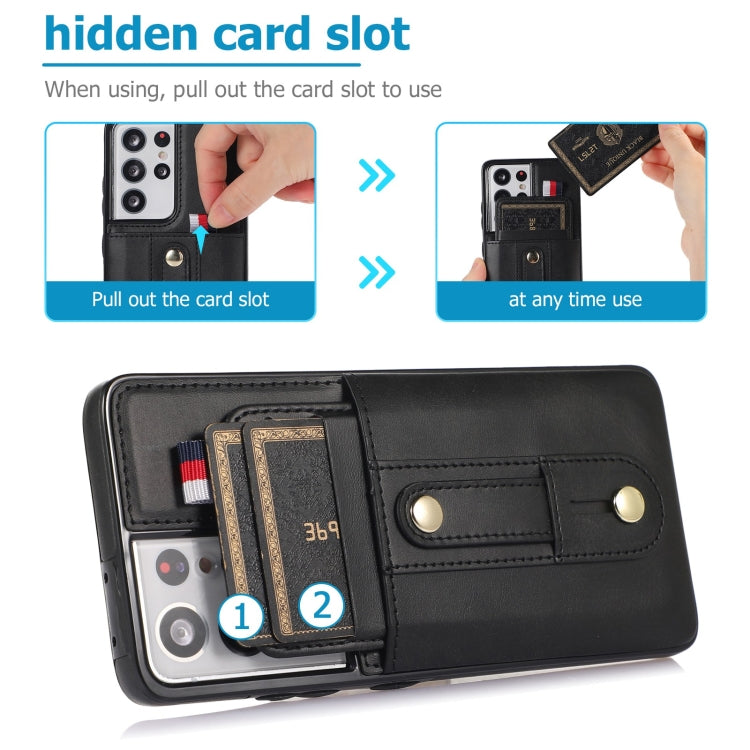 For Samsung Galaxy S21 Ultra 5G Wristband Kickstand Wallet Leather Phone Case