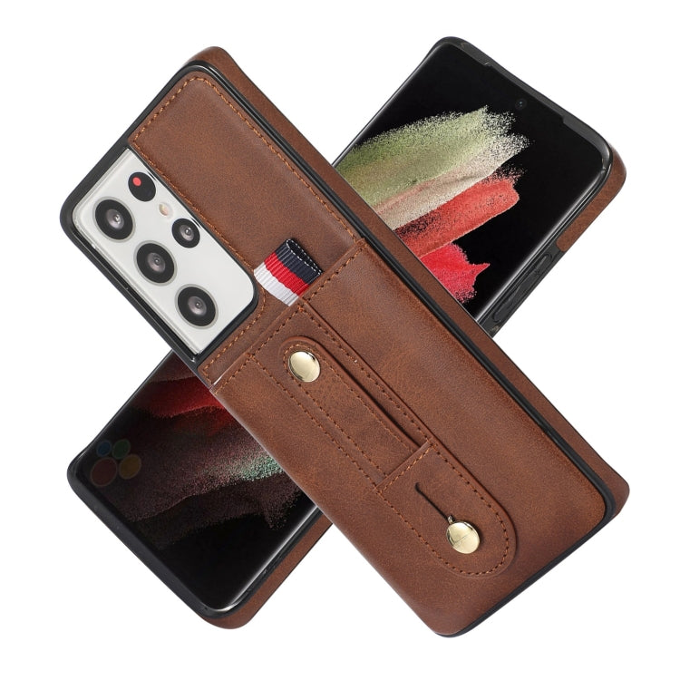 For Samsung Galaxy S21 Ultra 5G Wristband Kickstand Wallet Leather Phone Case