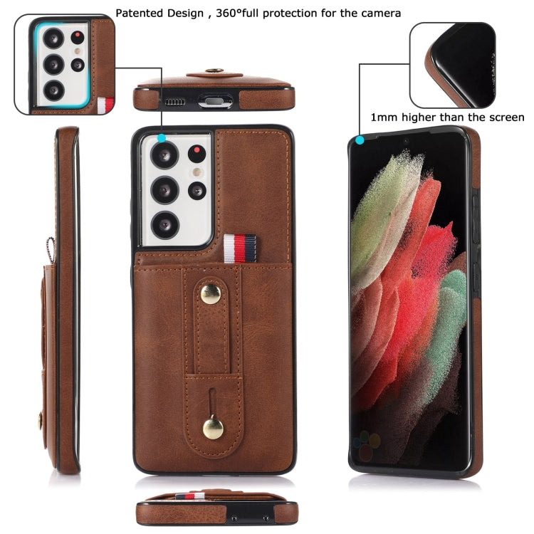For Samsung Galaxy S21 Ultra 5G Wristband Kickstand Wallet Leather Phone Case