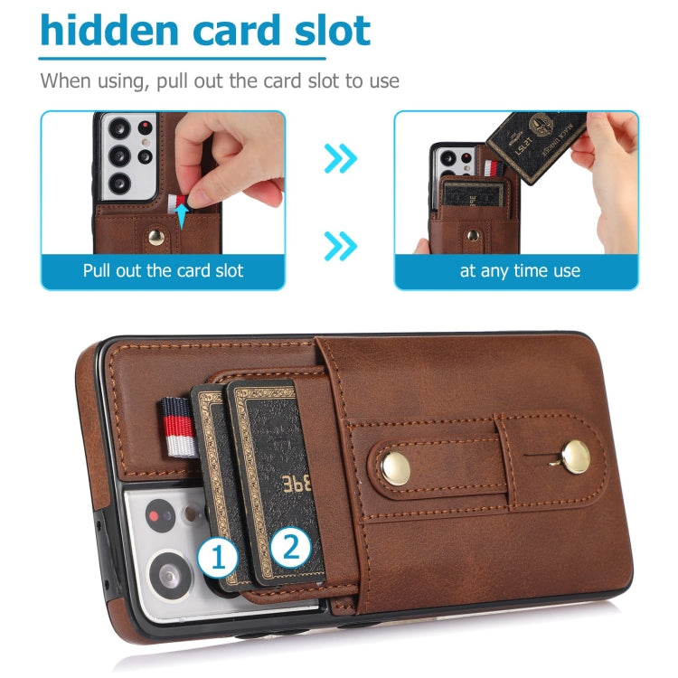 For Samsung Galaxy S21 Ultra 5G Wristband Kickstand Wallet Leather Phone Case