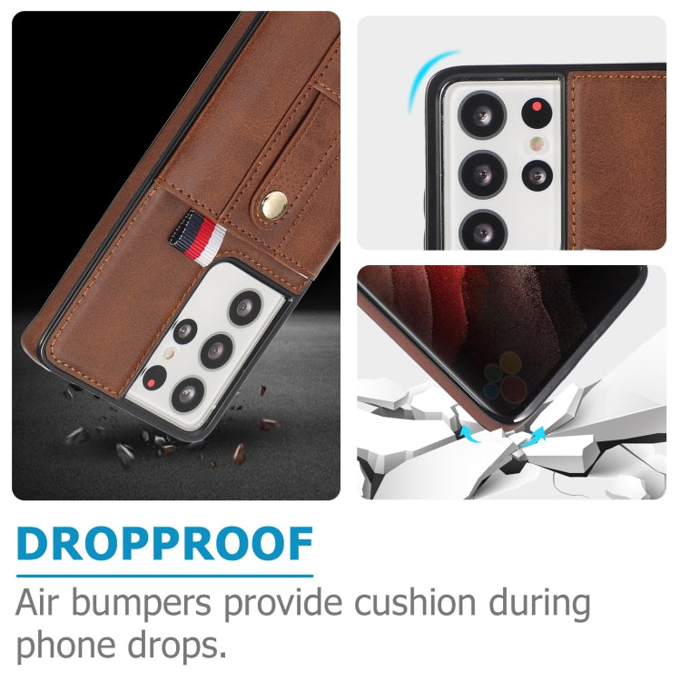 For Samsung Galaxy S21 Ultra 5G Wristband Kickstand Wallet Leather Phone Case