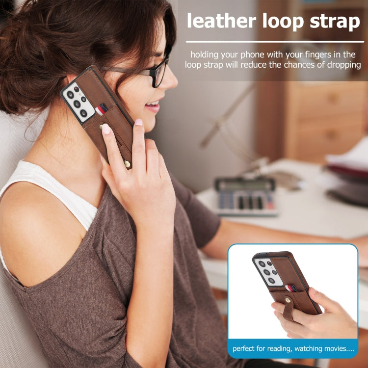 For Samsung Galaxy S21 Ultra 5G Wristband Kickstand Wallet Leather Phone Case
