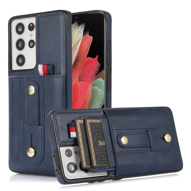 For Samsung Galaxy S21 Ultra 5G Wristband Kickstand Wallet Leather Phone Case
