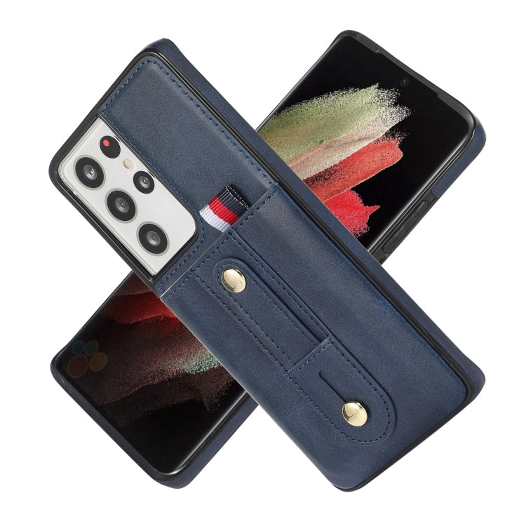 For Samsung Galaxy S21 Ultra 5G Wristband Kickstand Wallet Leather Phone Case