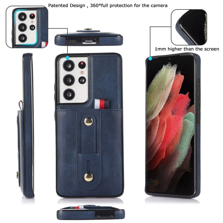 For Samsung Galaxy S21 Ultra 5G Wristband Kickstand Wallet Leather Phone Case