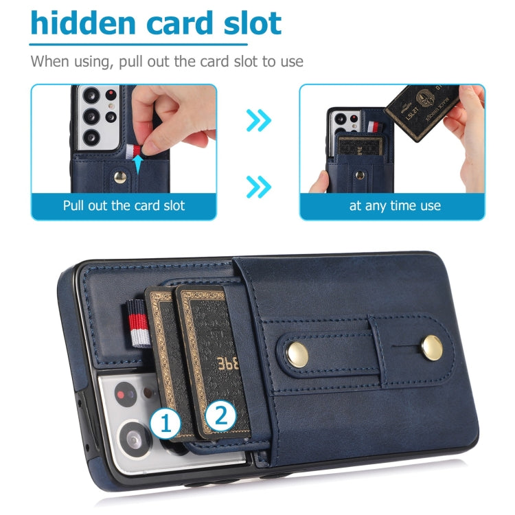 For Samsung Galaxy S21 Ultra 5G Wristband Kickstand Wallet Leather Phone Case