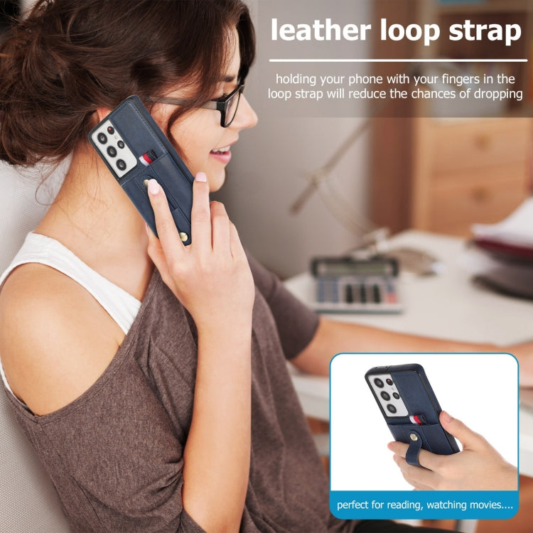For Samsung Galaxy S21 Ultra 5G Wristband Kickstand Wallet Leather Phone Case