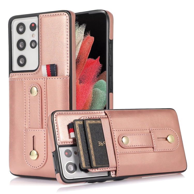 For Samsung Galaxy S21 Ultra 5G Wristband Kickstand Wallet Leather Phone Case