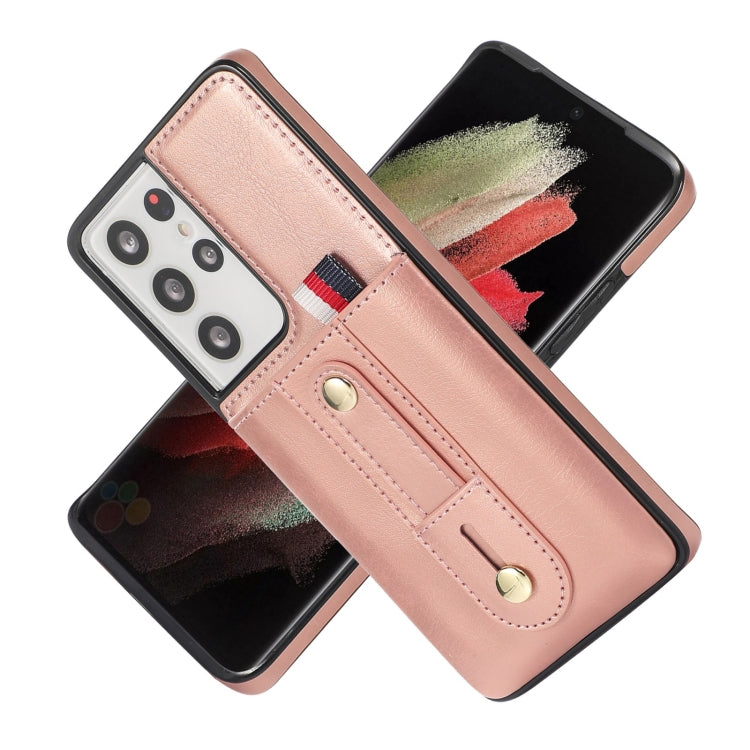 For Samsung Galaxy S21 Ultra 5G Wristband Kickstand Wallet Leather Phone Case