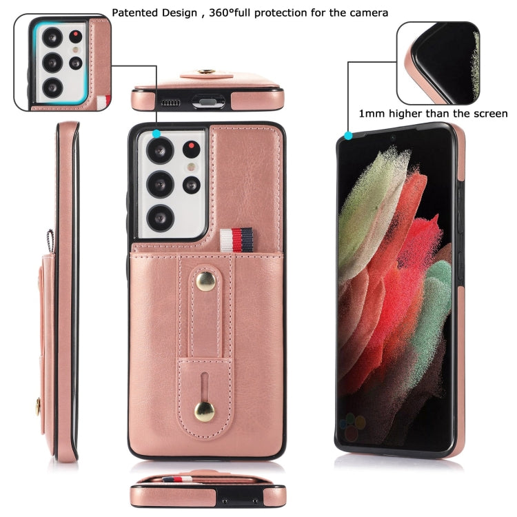 For Samsung Galaxy S21 Ultra 5G Wristband Kickstand Wallet Leather Phone Case