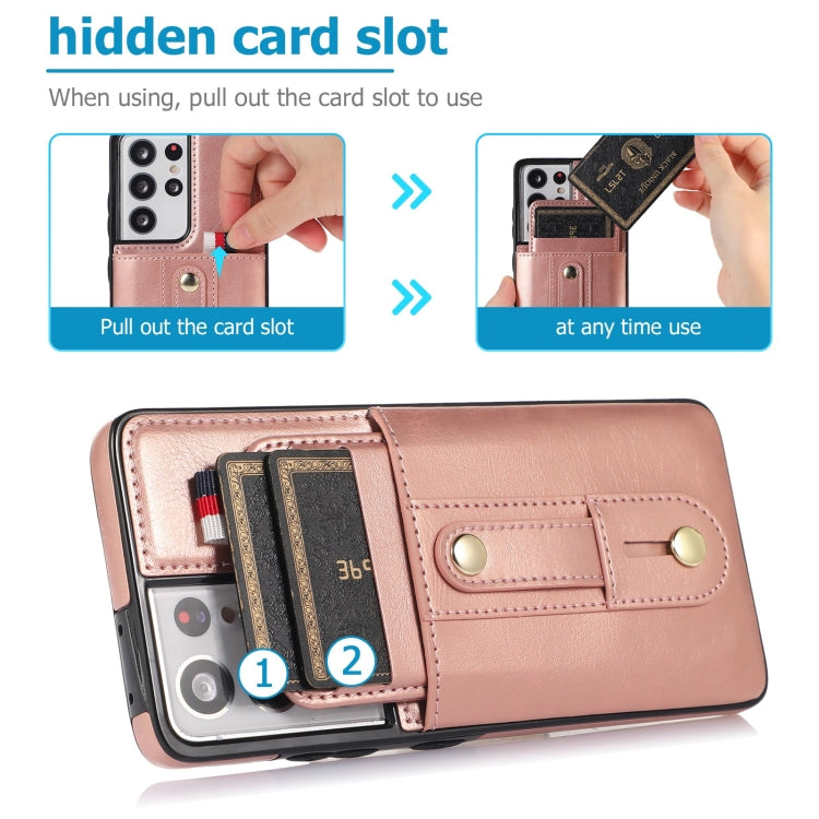 For Samsung Galaxy S21 Ultra 5G Wristband Kickstand Wallet Leather Phone Case