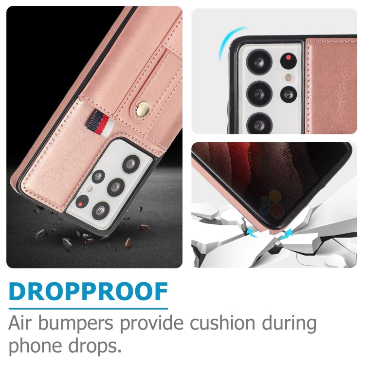 For Samsung Galaxy S21 Ultra 5G Wristband Kickstand Wallet Leather Phone Case