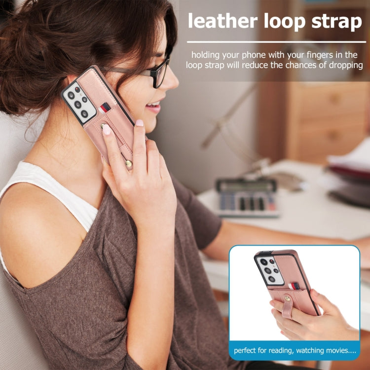 For Samsung Galaxy S21 Ultra 5G Wristband Kickstand Wallet Leather Phone Case