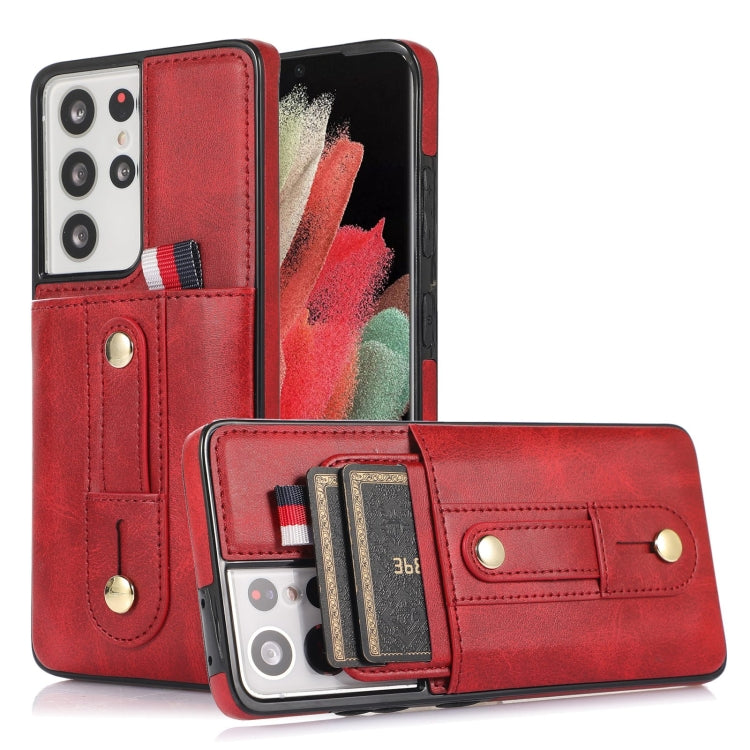 For Samsung Galaxy S21 Ultra 5G Wristband Kickstand Wallet Leather Phone Case