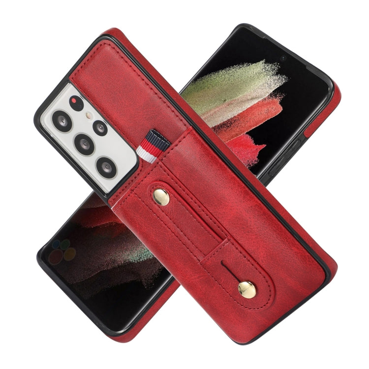 For Samsung Galaxy S21 Ultra 5G Wristband Kickstand Wallet Leather Phone Case