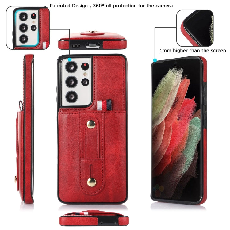For Samsung Galaxy S21 Ultra 5G Wristband Kickstand Wallet Leather Phone Case