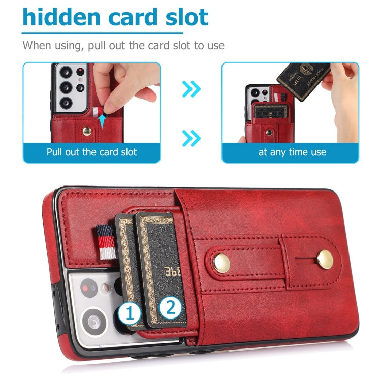 For Samsung Galaxy S21 Ultra 5G Wristband Kickstand Wallet Leather Phone Case