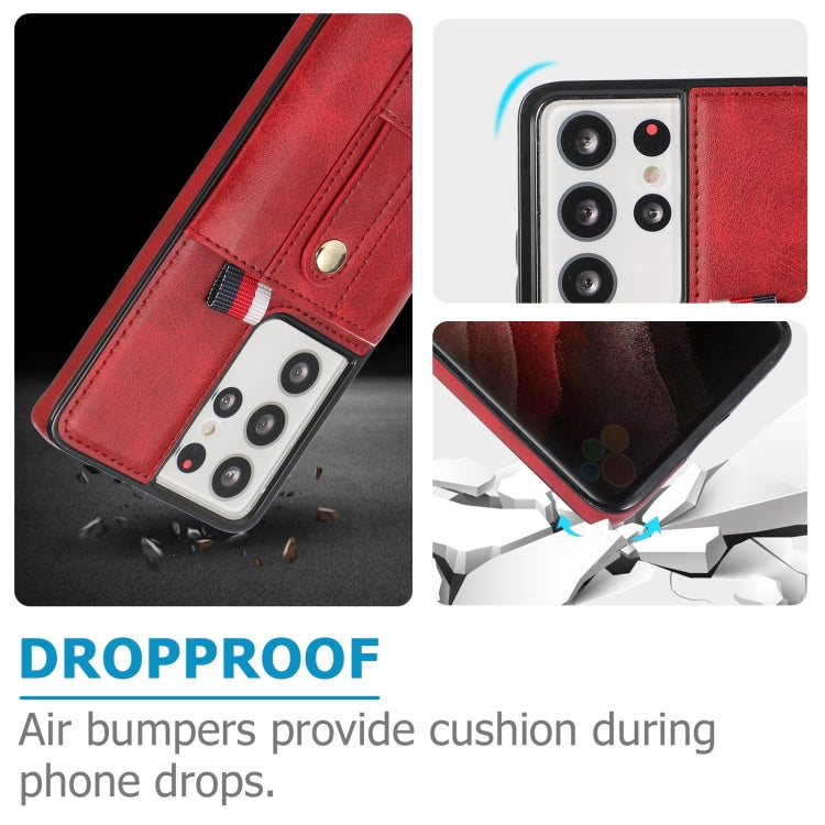 For Samsung Galaxy S21 Ultra 5G Wristband Kickstand Wallet Leather Phone Case