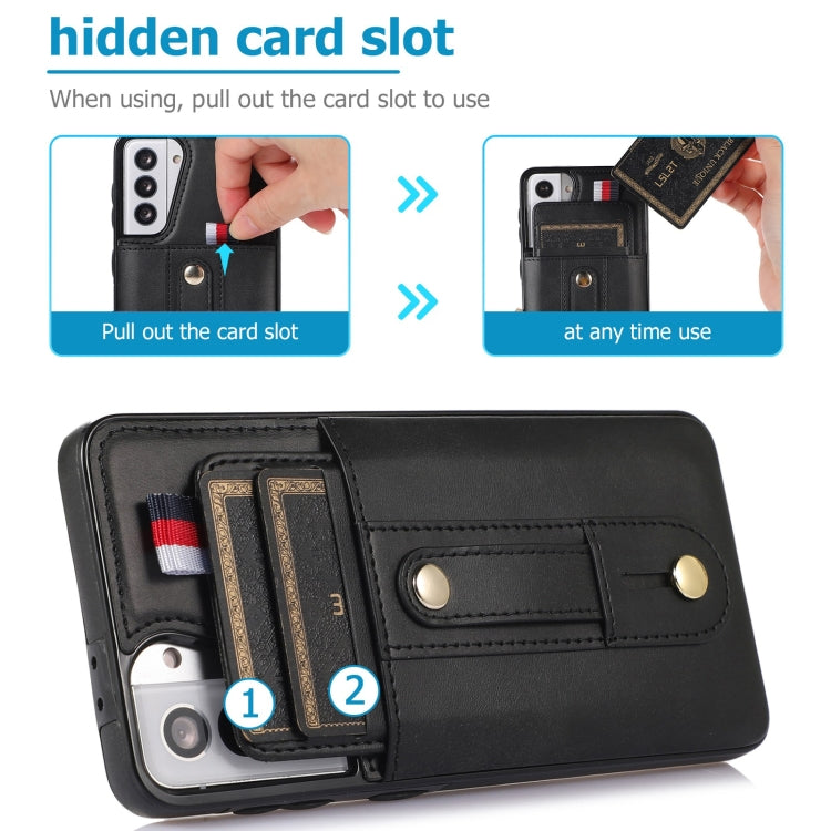 For Samsung Galaxy S21 FE 5G Wristband Kickstand Wallet Leather Phone Case