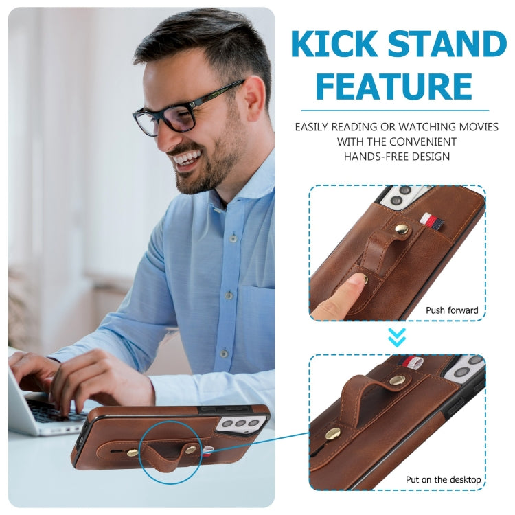 For Samsung Galaxy S21 FE 5G Wristband Kickstand Wallet Leather Phone Case