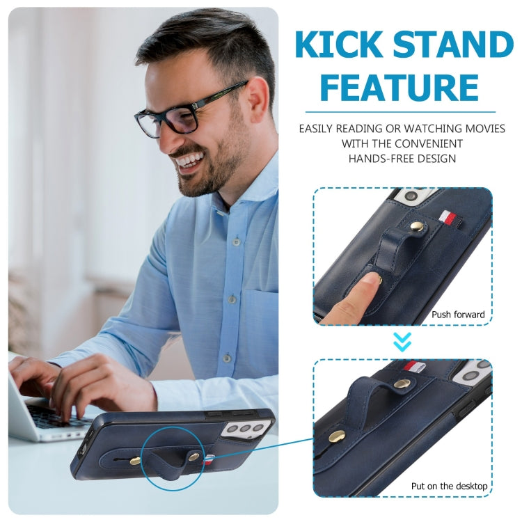 For Samsung Galaxy S21 FE 5G Wristband Kickstand Wallet Leather Phone Case