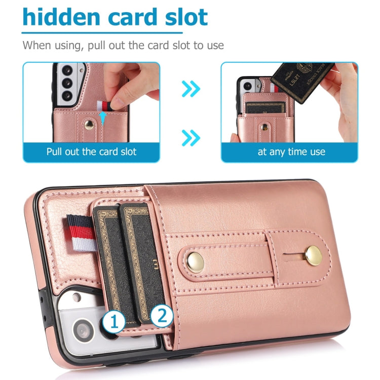 For Samsung Galaxy S21 FE 5G Wristband Kickstand Wallet Leather Phone Case