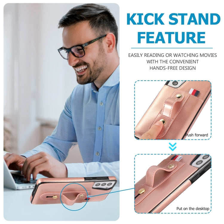 For Samsung Galaxy S21 FE 5G Wristband Kickstand Wallet Leather Phone Case