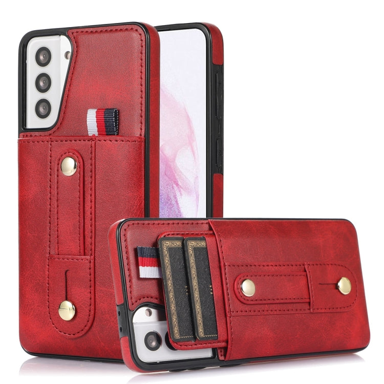For Samsung Galaxy S21 FE 5G Wristband Kickstand Wallet Leather Phone Case