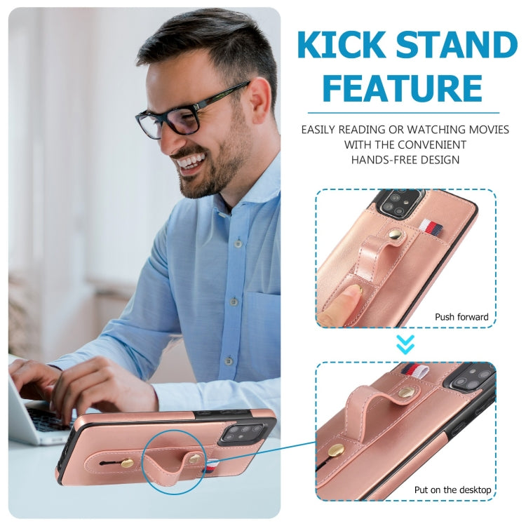 For Samsung Galaxy A71 4G Wristband Kickstand Wallet Leather Phone Case