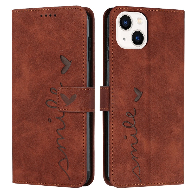 For iPhone 13 Skin Feel Heart Pattern Leather Phone Case
