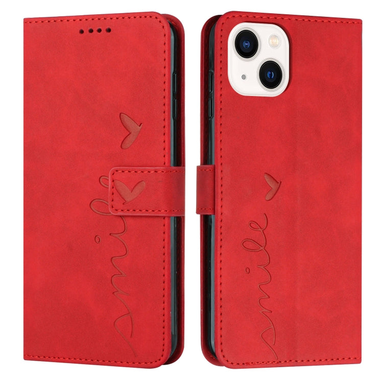 For iPhone 13 Skin Feel Heart Pattern Leather Phone Case