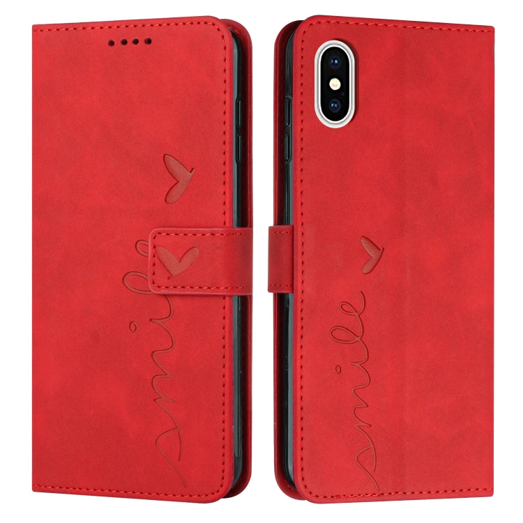 For iPhone X / XS Skin Feel Heart Pattern Leather Phone Case