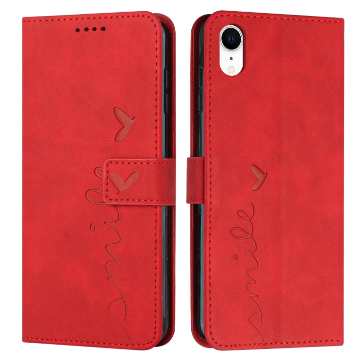 For iPhone XR Skin Feel Heart Pattern Leather Phone Case