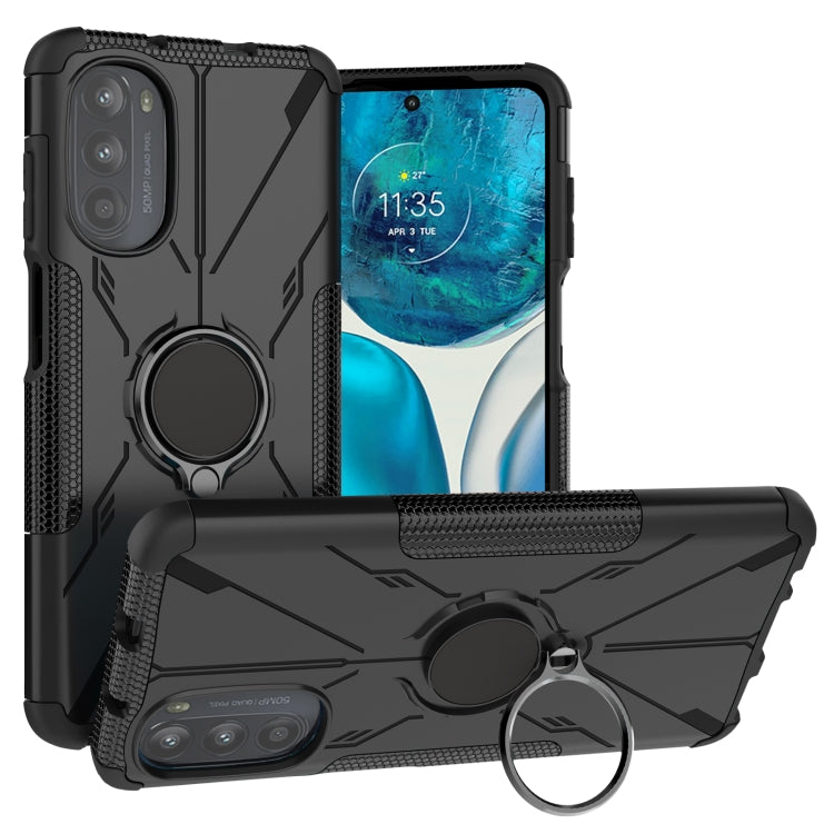 For Motorola Moto G52 Armor Bear Shockproof PC + TPU Phone Protective Case with Ring Holder