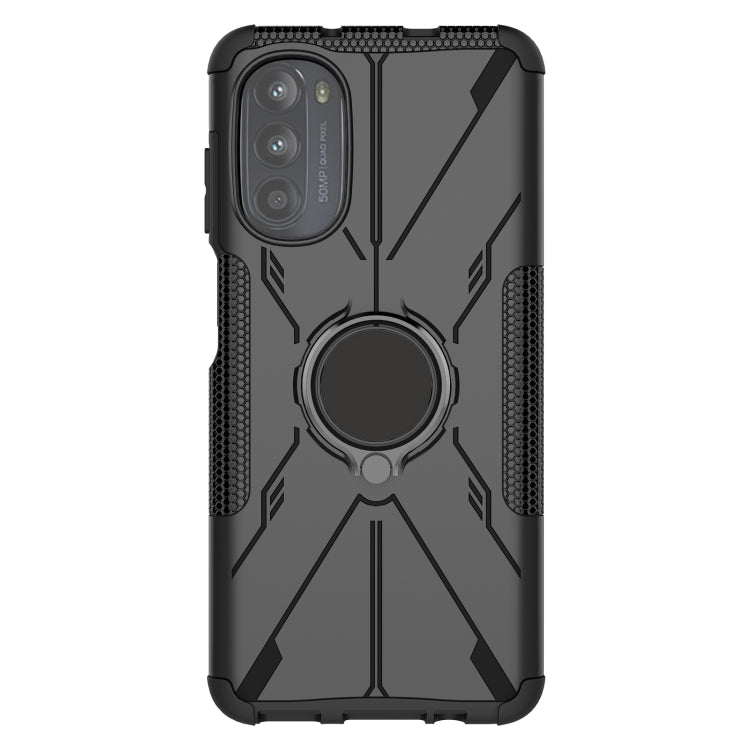 For Motorola Moto G52 Armor Bear Shockproof PC + TPU Phone Protective Case with Ring Holder