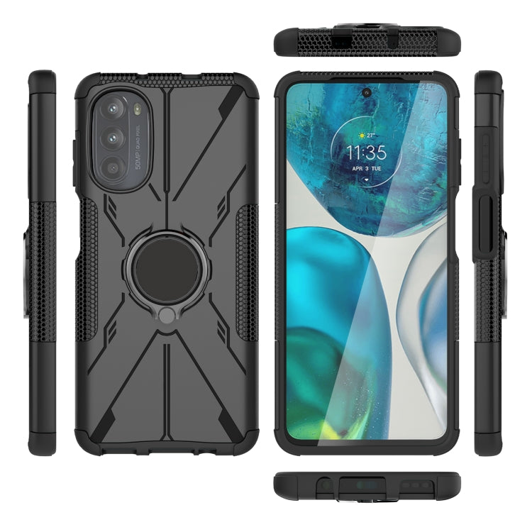 For Motorola Moto G52 Armor Bear Shockproof PC + TPU Phone Protective Case with Ring Holder