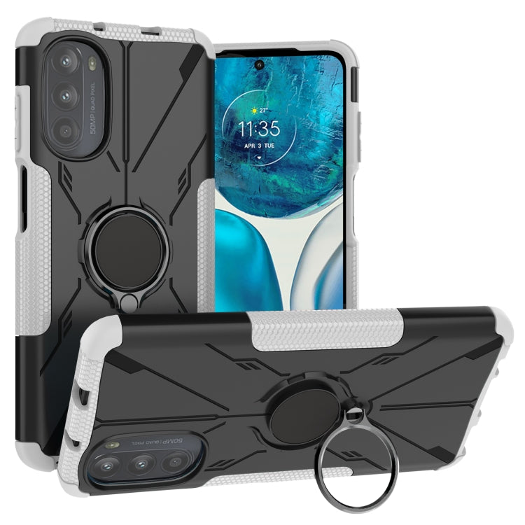 For Motorola Moto G52 Armor Bear Shockproof PC + TPU Phone Protective Case with Ring Holder