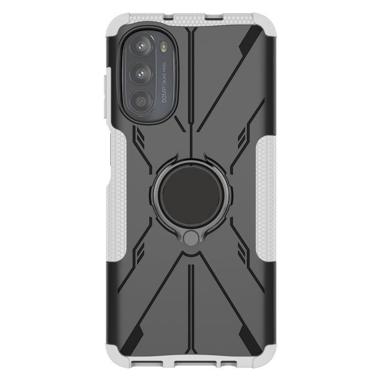 For Motorola Moto G52 Armor Bear Shockproof PC + TPU Phone Protective Case with Ring Holder