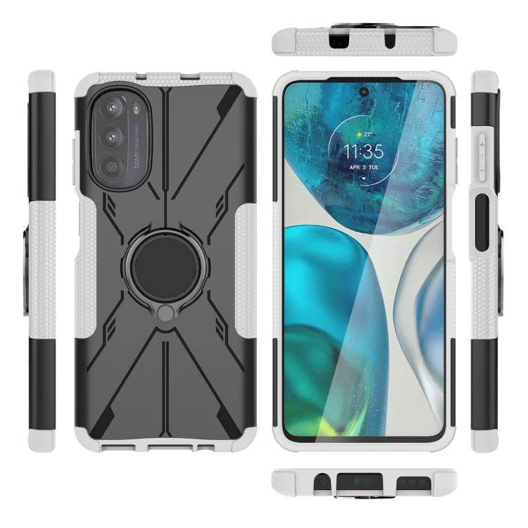 For Motorola Moto G52 Armor Bear Shockproof PC + TPU Phone Protective Case with Ring Holder