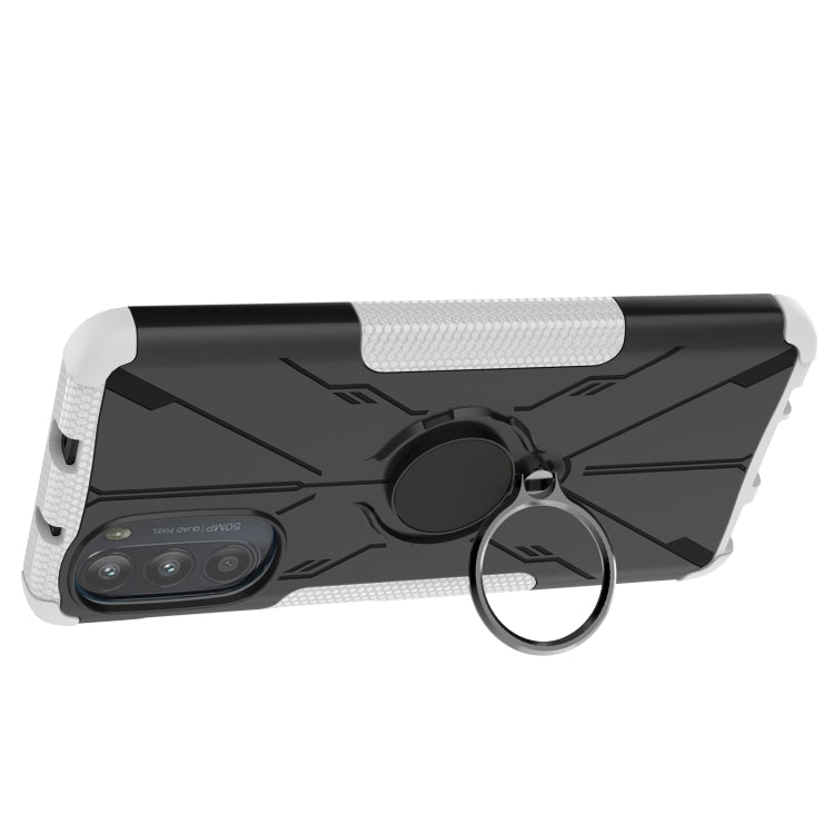 For Motorola Moto G52 Armor Bear Shockproof PC + TPU Phone Protective Case with Ring Holder