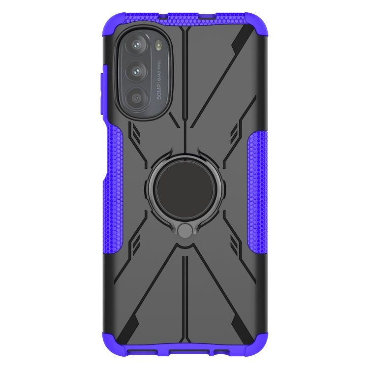 For Motorola Moto G52 Armor Bear Shockproof PC + TPU Phone Protective Case with Ring Holder