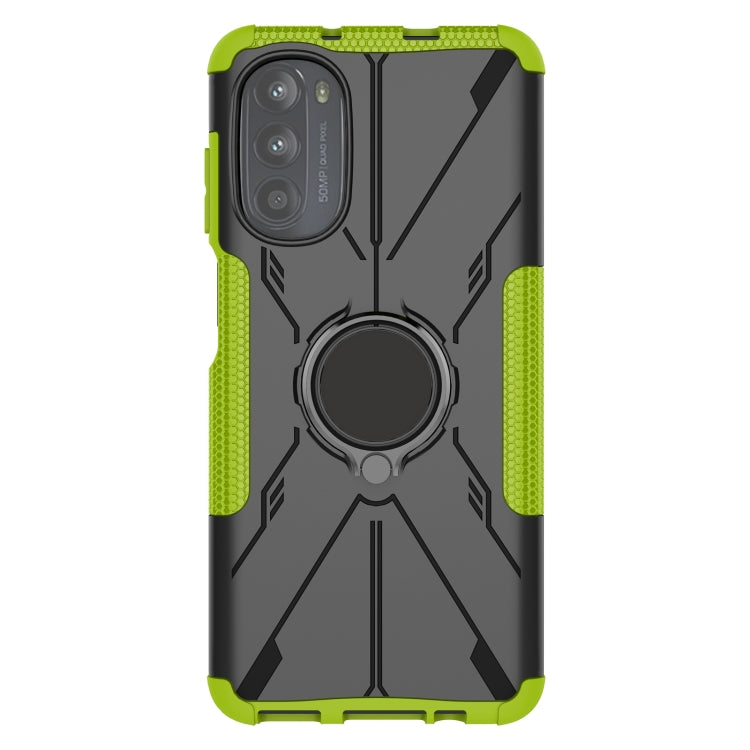 For Motorola Moto G52 Armor Bear Shockproof PC + TPU Phone Protective Case with Ring Holder