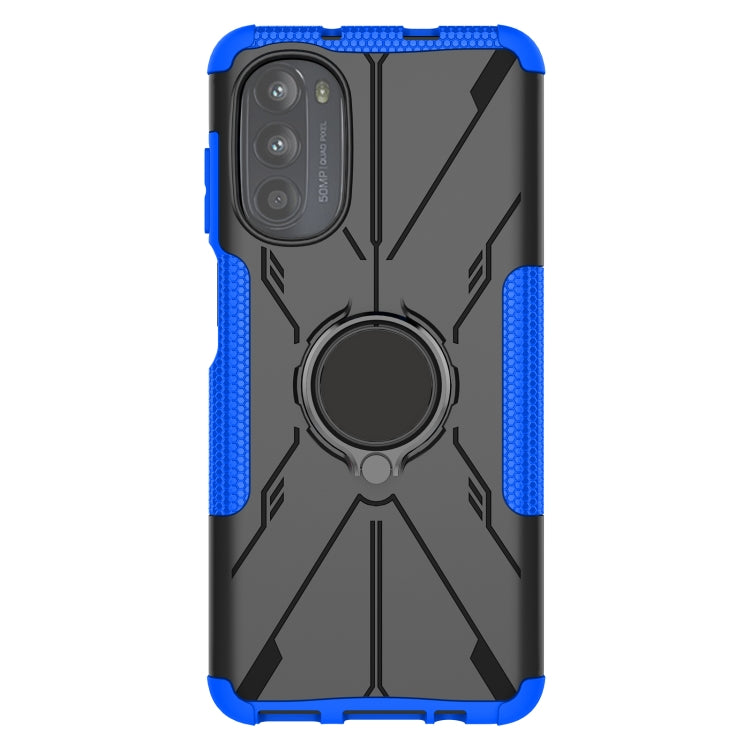 For Motorola Moto G52 Armor Bear Shockproof PC + TPU Phone Protective Case with Ring Holder