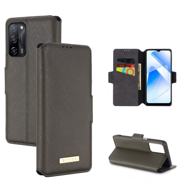 For OPPO A55 5G MUXMA MX115 Cross Texture Oil Edge Flip Leather Phone Case