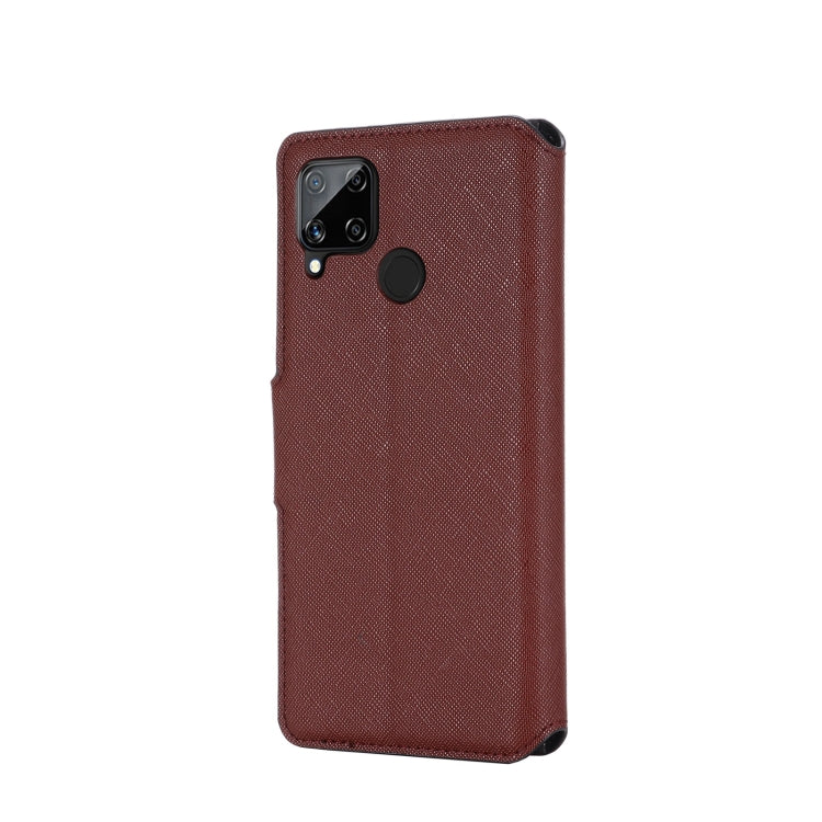 For OPPO Realme C15 / C12 MUXMA MX115 Cross Texture Oil Edge Flip Leather Phone Case