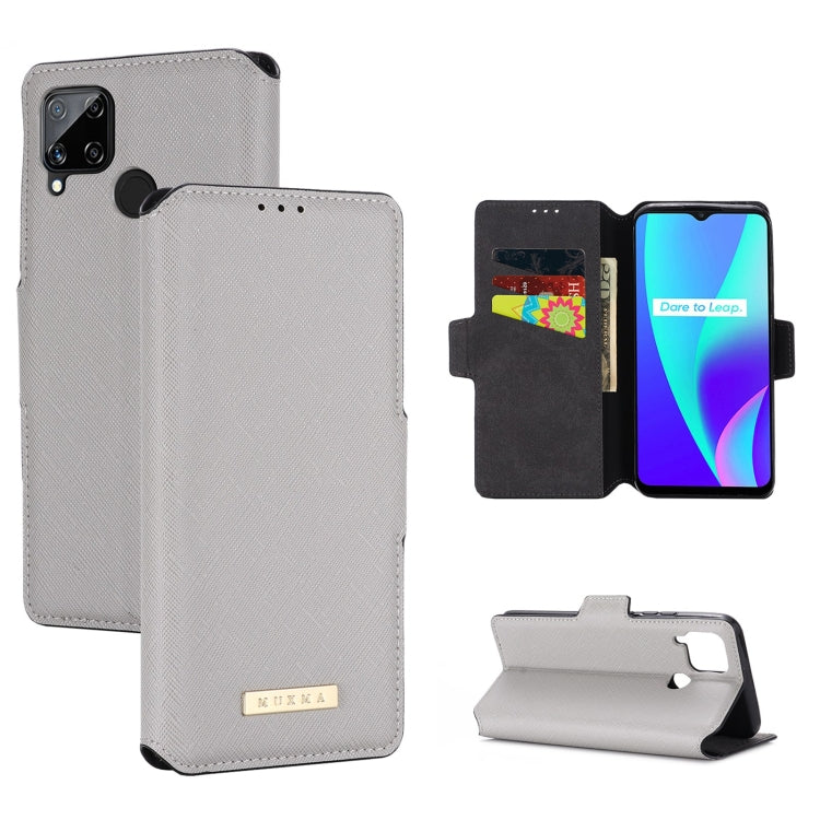 For OPPO Realme C15 / C12 MUXMA MX115 Cross Texture Oil Edge Flip Leather Phone Case