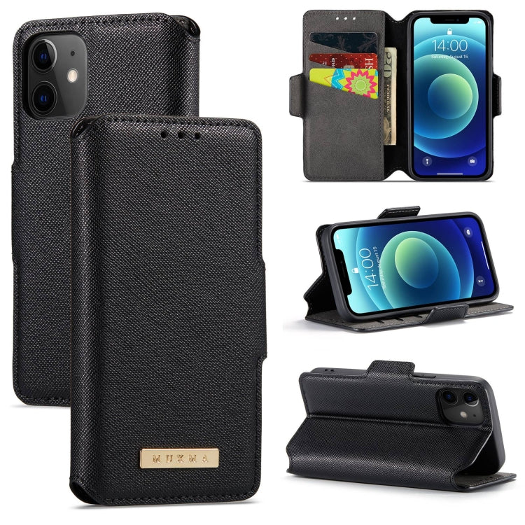 For iPhone 12 MUXMA MX115 Cross Texture Oil Edge Flip Leather Phone Case