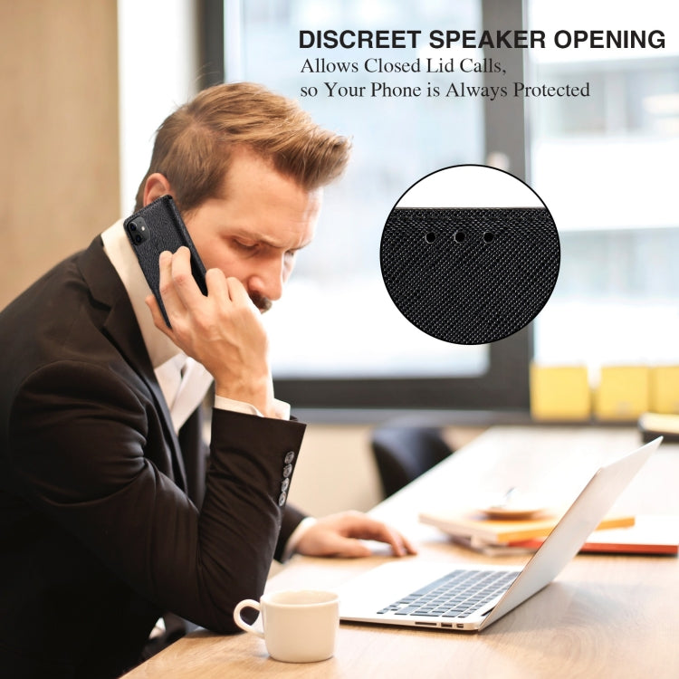 For iPhone 12 MUXMA MX115 Cross Texture Oil Edge Flip Leather Phone Case